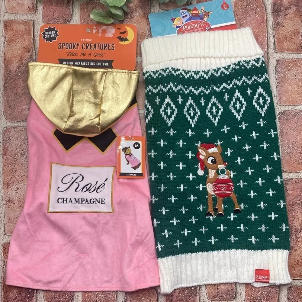 Dog Pet Holiday Sweater & Costume Christmas Halloween 2-Pack Size M